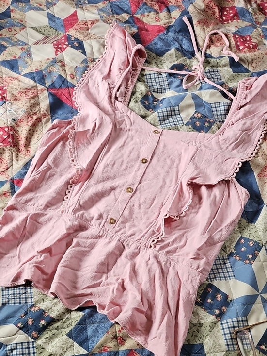 Moa Moa Tops - Moa Moa Light Pink Ruffle Button-Front Cami